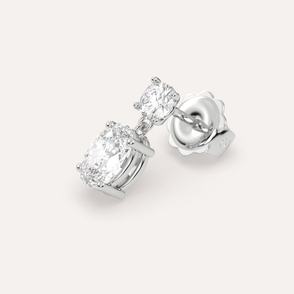 1 carat Oval Lab Diamond Drop Earrings in White Gold