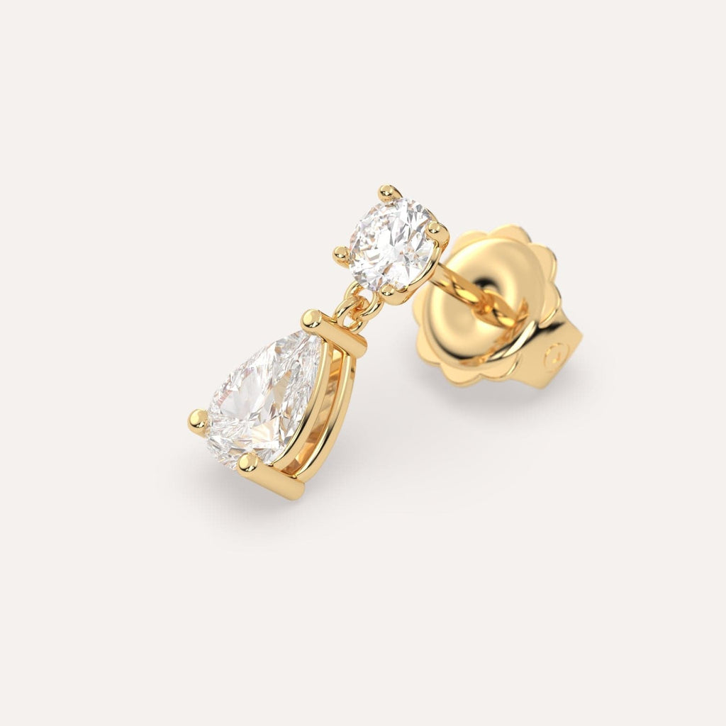1 carat Pear Lab Diamond Drop Earrings in Yellow Gold