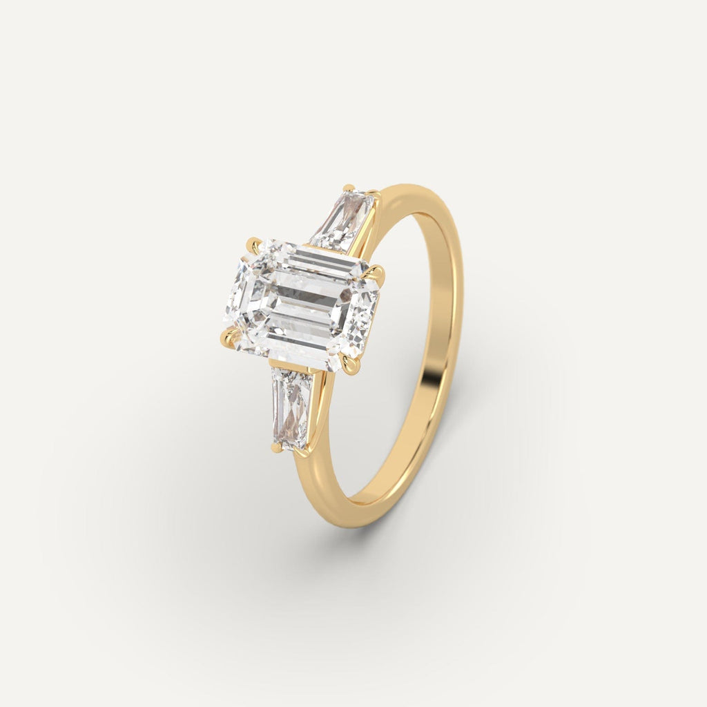 Yellow Gold 2 Carat Engagement Ring Emerald Cut Diamond