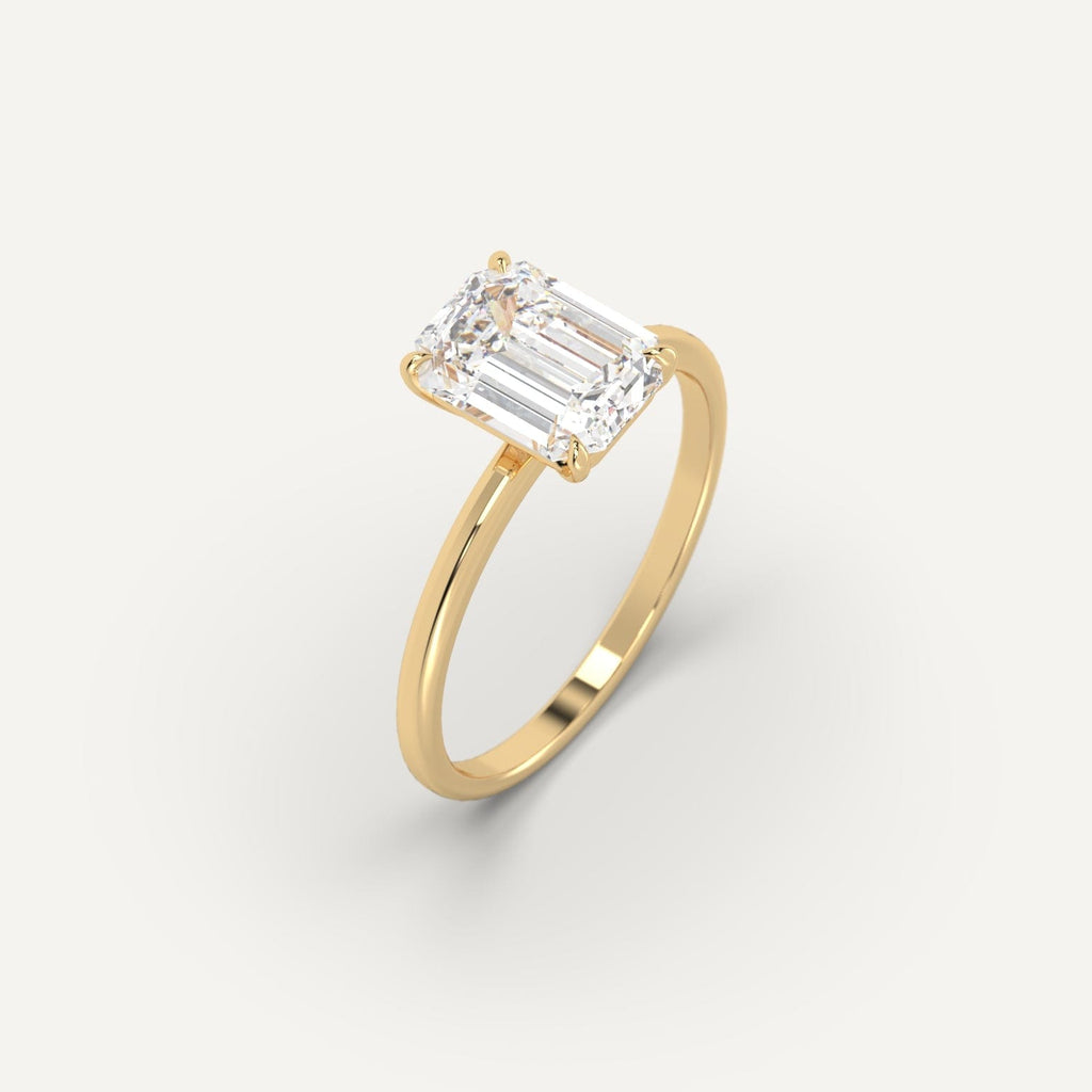 2 Carat Engagement Ring Emerald Cut Diamond In 14K Yellow Gold