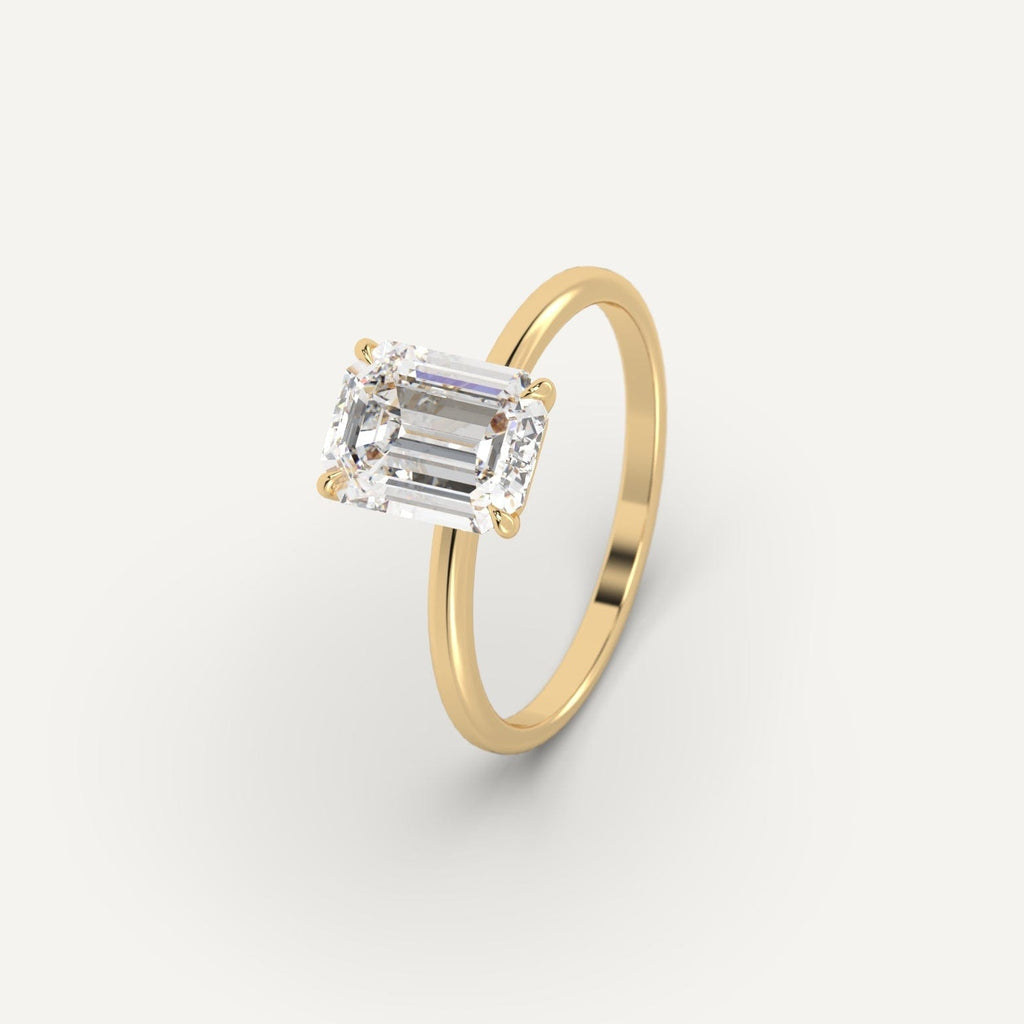 Yellow Gold 2 Carat Engagement Ring Emerald Cut Diamond