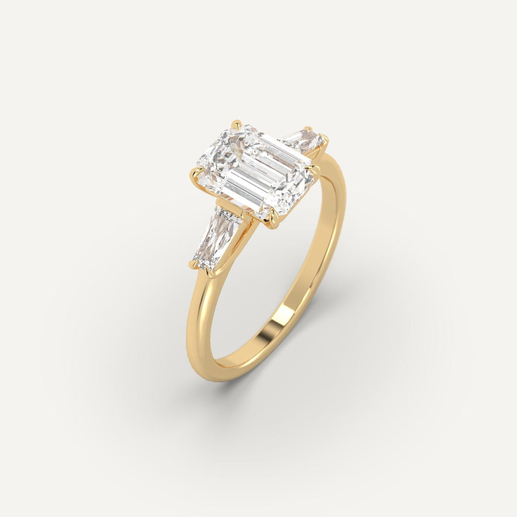 2 Carat Engagement Ring Emerald Cut Diamond In 14K Yellow Gold