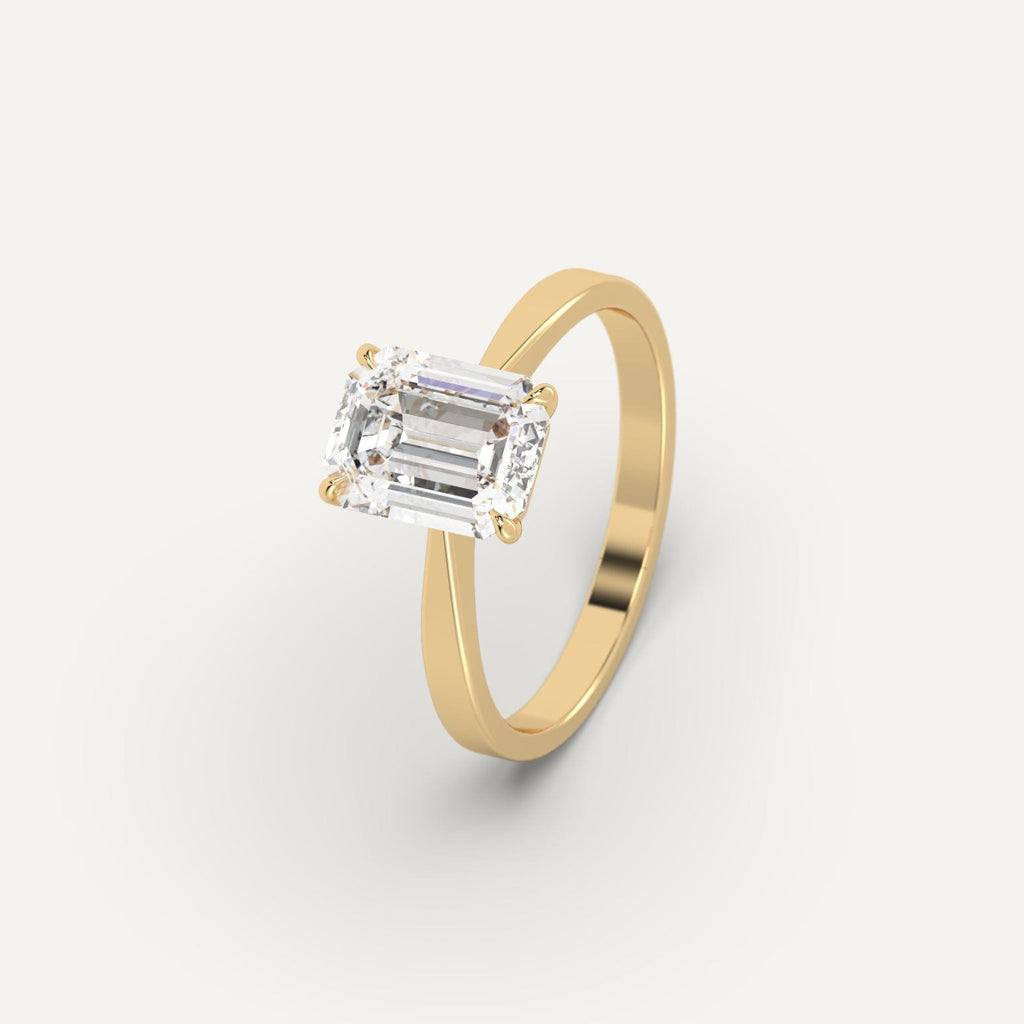 Yellow Gold 2 Carat Engagement Ring Emerald Cut Diamond