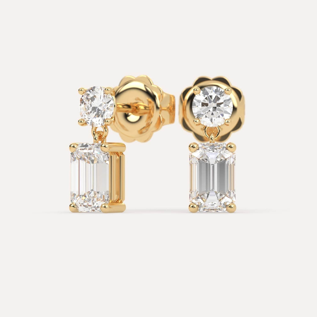 2 carat Emerald Lab Diamond Drop Earrings in Yellow Gold