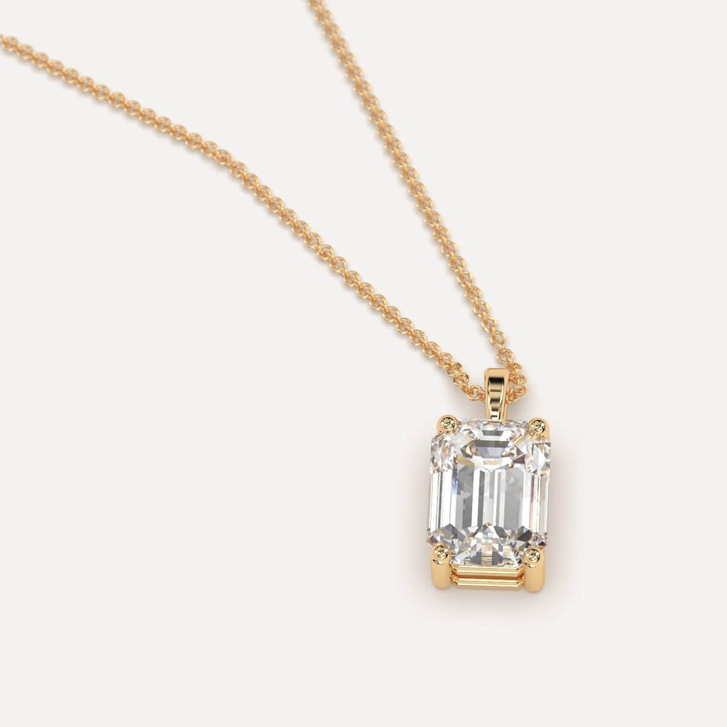 Simple Diamond Pendant Necklace With Emerald Lab Diamond In Yellow Gold