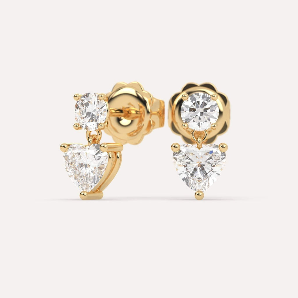 2 carat Heart Lab Diamond Drop Earrings in Yellow Gold