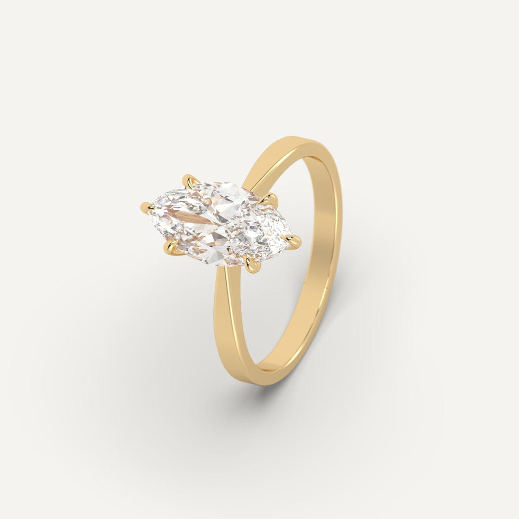 Yellow Gold 2 Carat Engagement Ring Marquise Cut Diamond