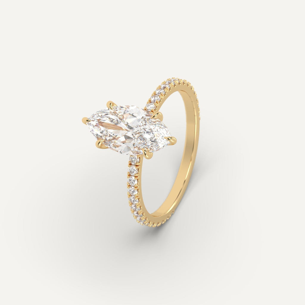 Yellow Gold 2 Carat Engagement Ring Marquise Cut Diamond