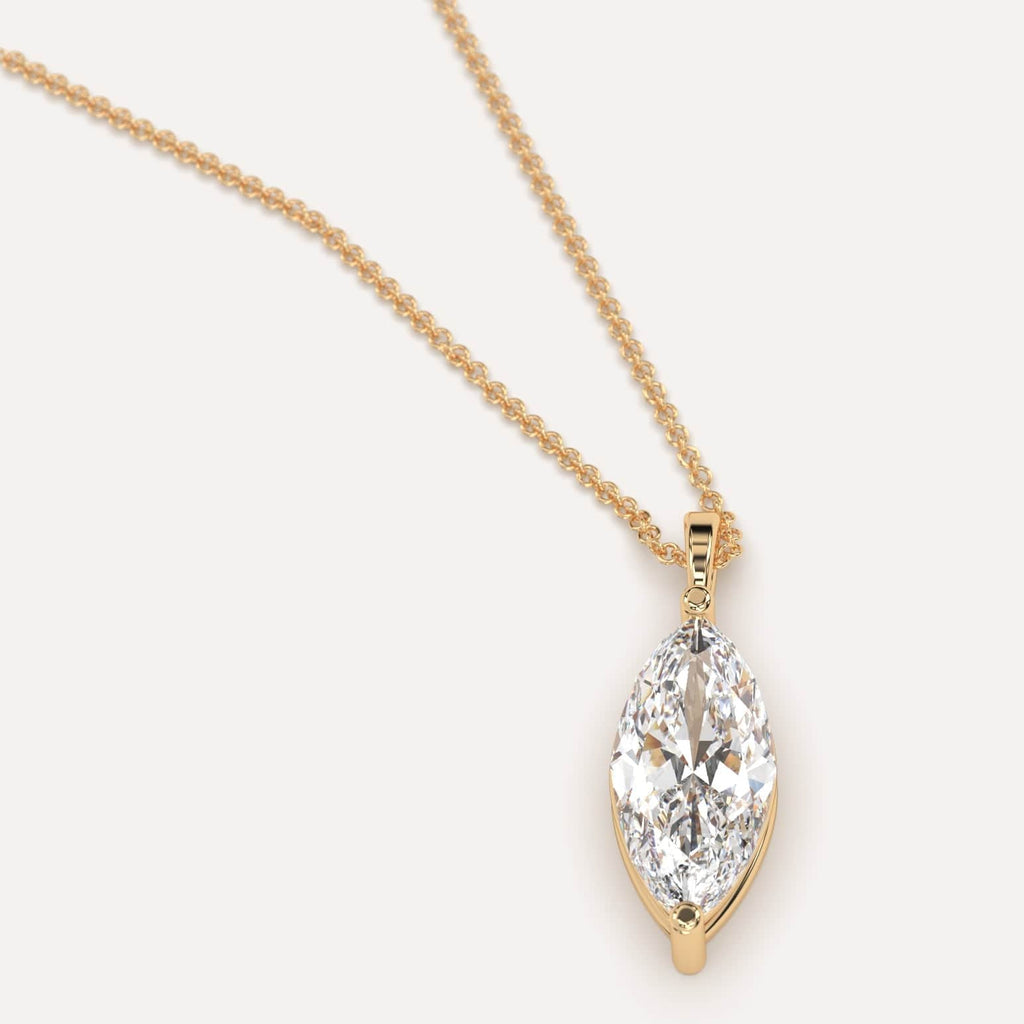 Simple Diamond Pendant Necklace With Marquise Lab Diamond In Yellow Gold