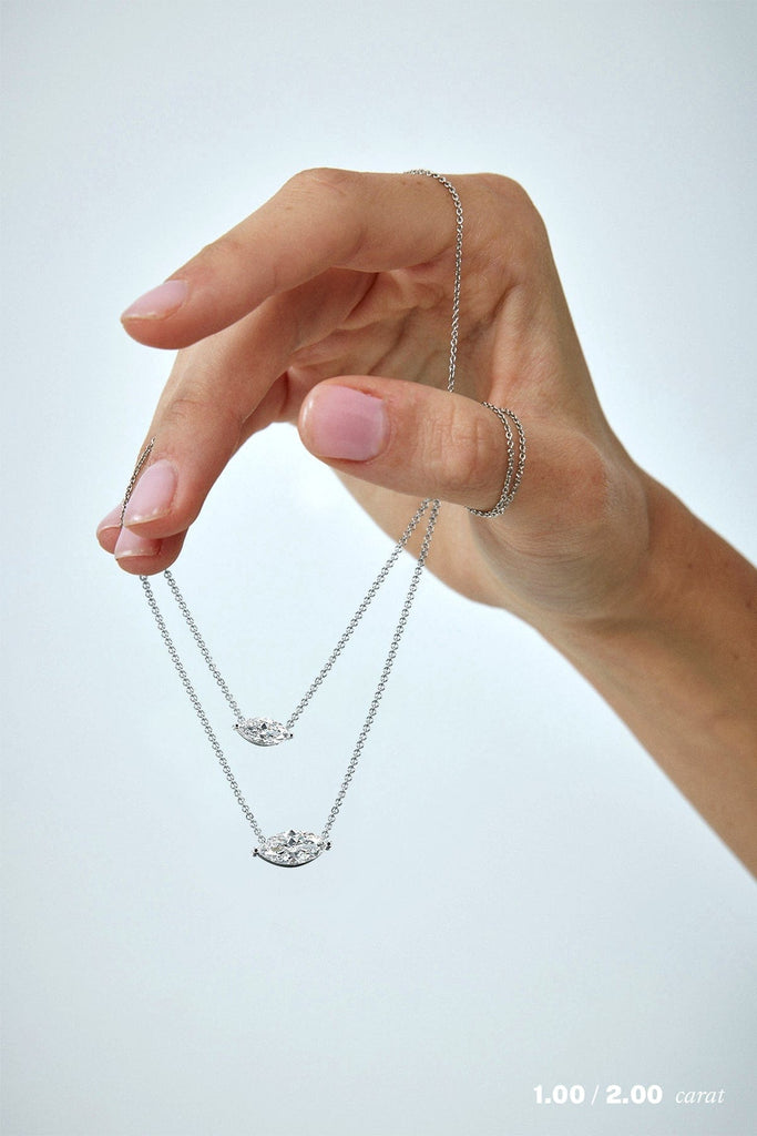 Marquise Floating Diamond Necklace on Model in 14K White Gold