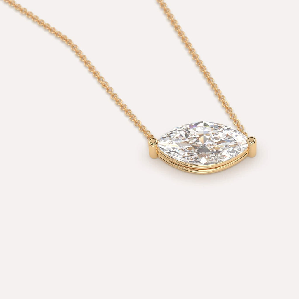 Simple Diamond Floating Necklace With Marquise Natural Diamond In Yellow Gold