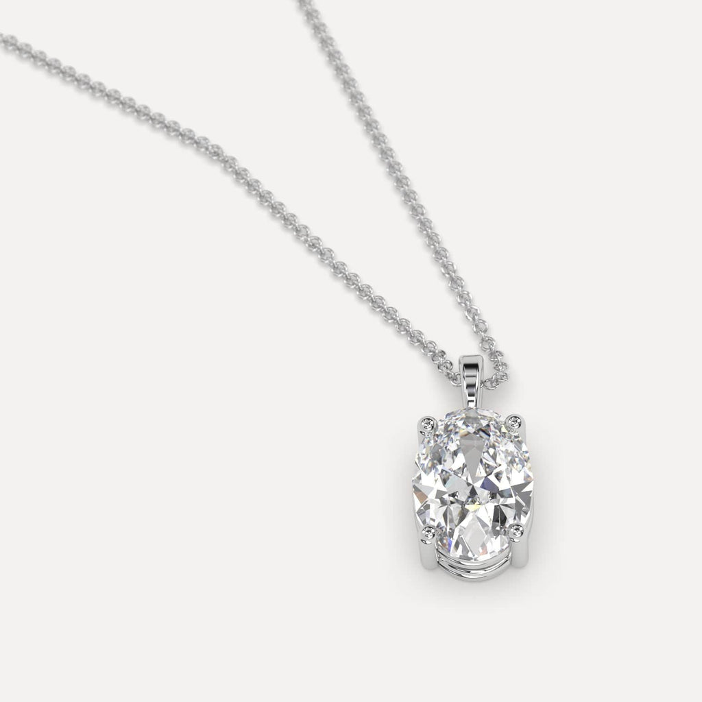 Simple Diamond Pendant Necklace With Oval Natural Diamond In White Gold