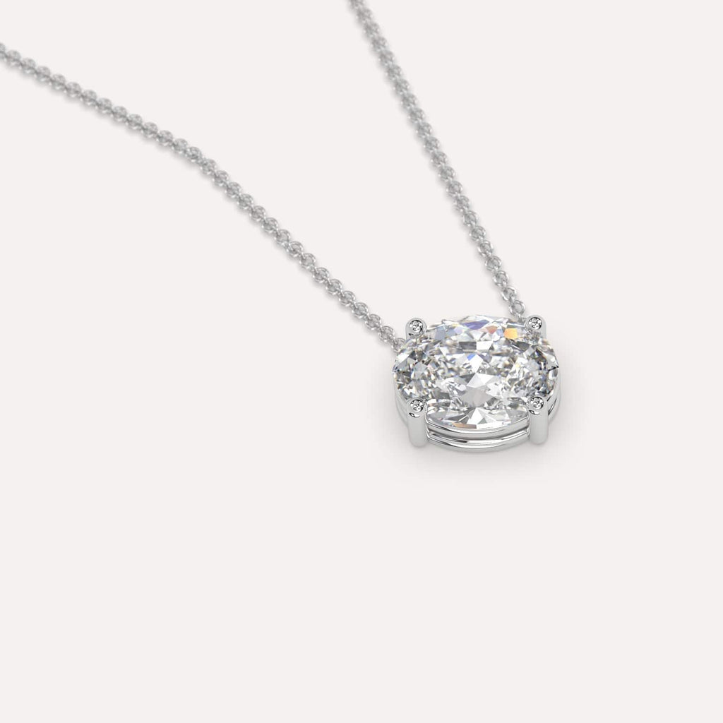 Simple Diamond Floating Necklace With Oval Lab Diamond In White Gold