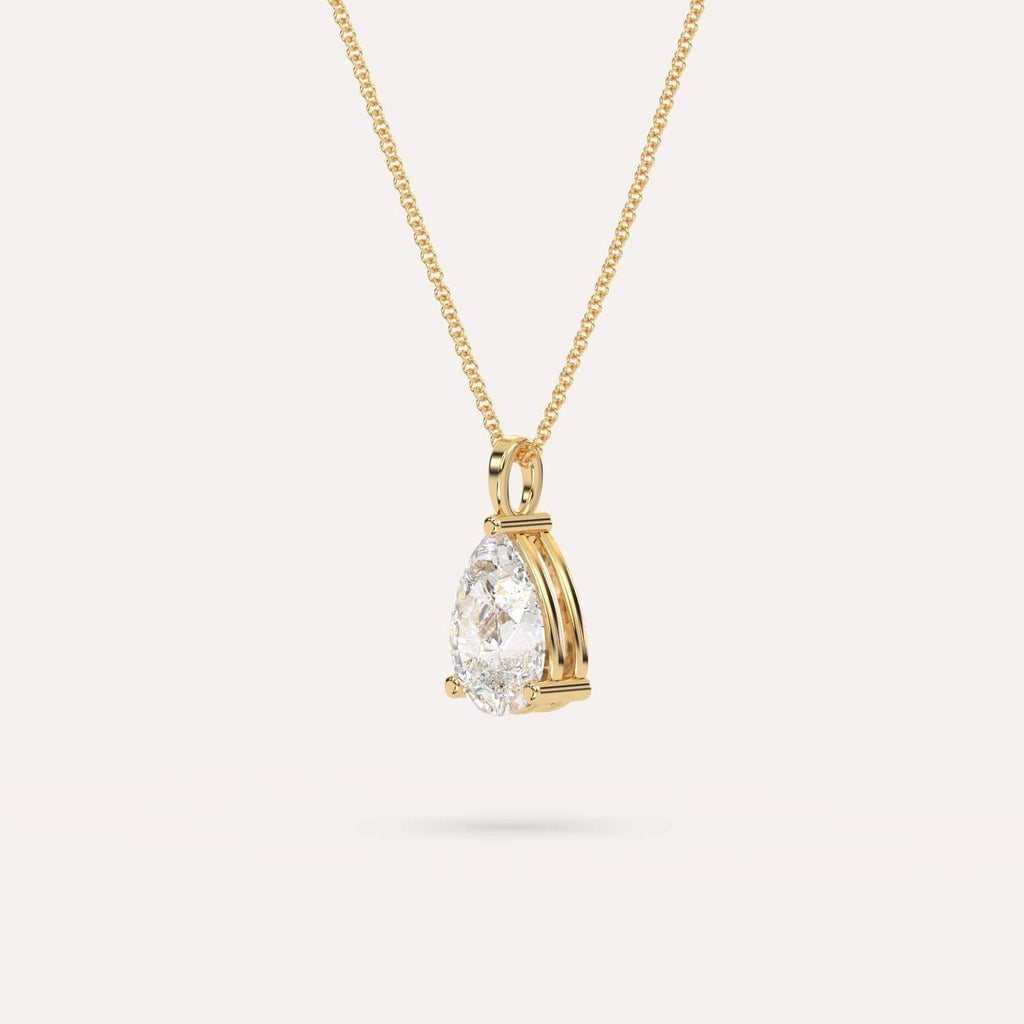 Yellow Gold Pendant Diamond Necklace With 2 Carat Pear Diamond