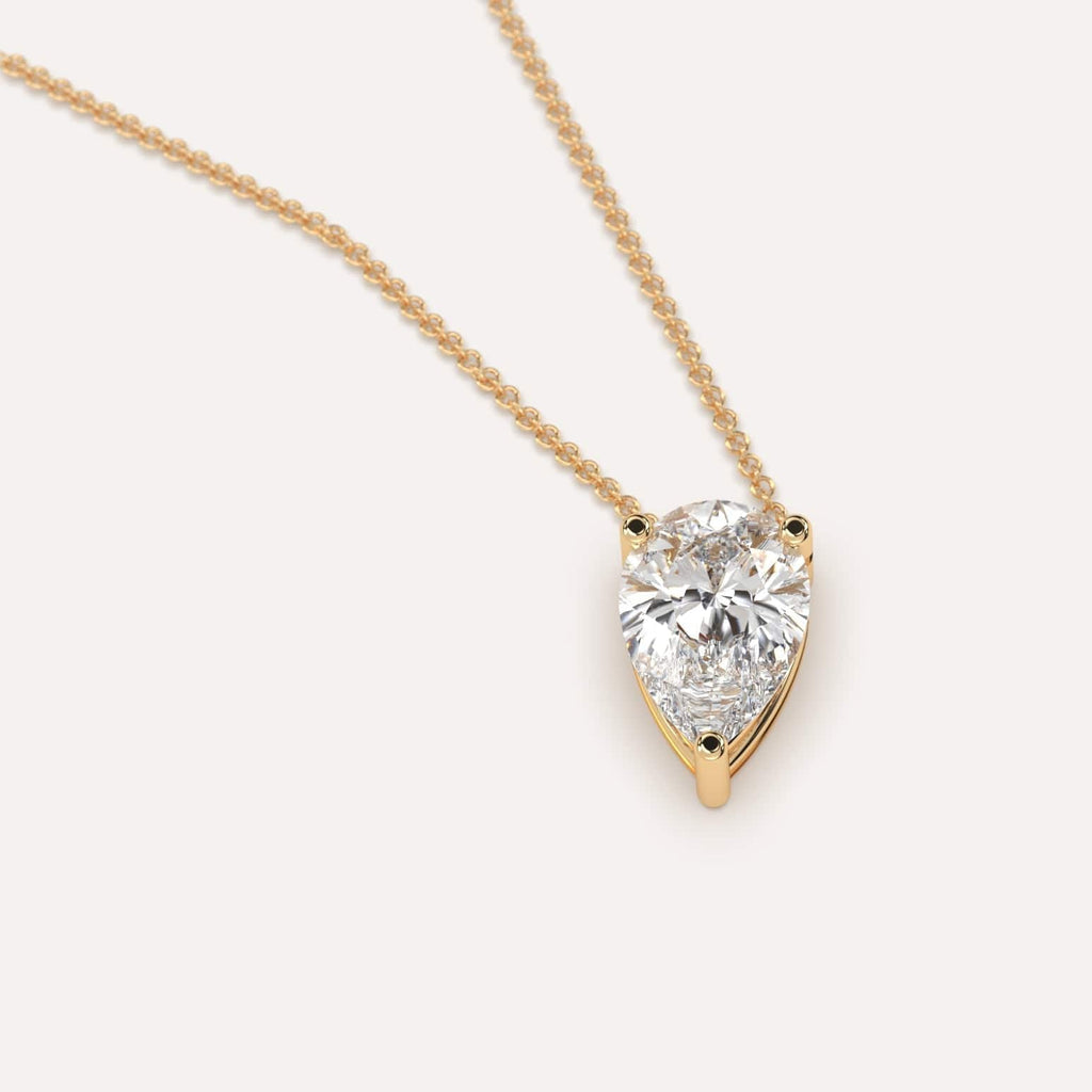 Simple Diamond Floating Necklace With Pear Lab Diamond In Yellow Gold