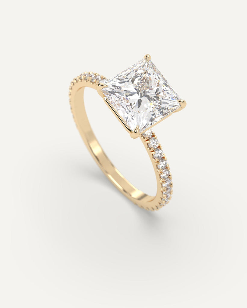 Pave Princess Cut Engagement Ring 2 Carat Diamond