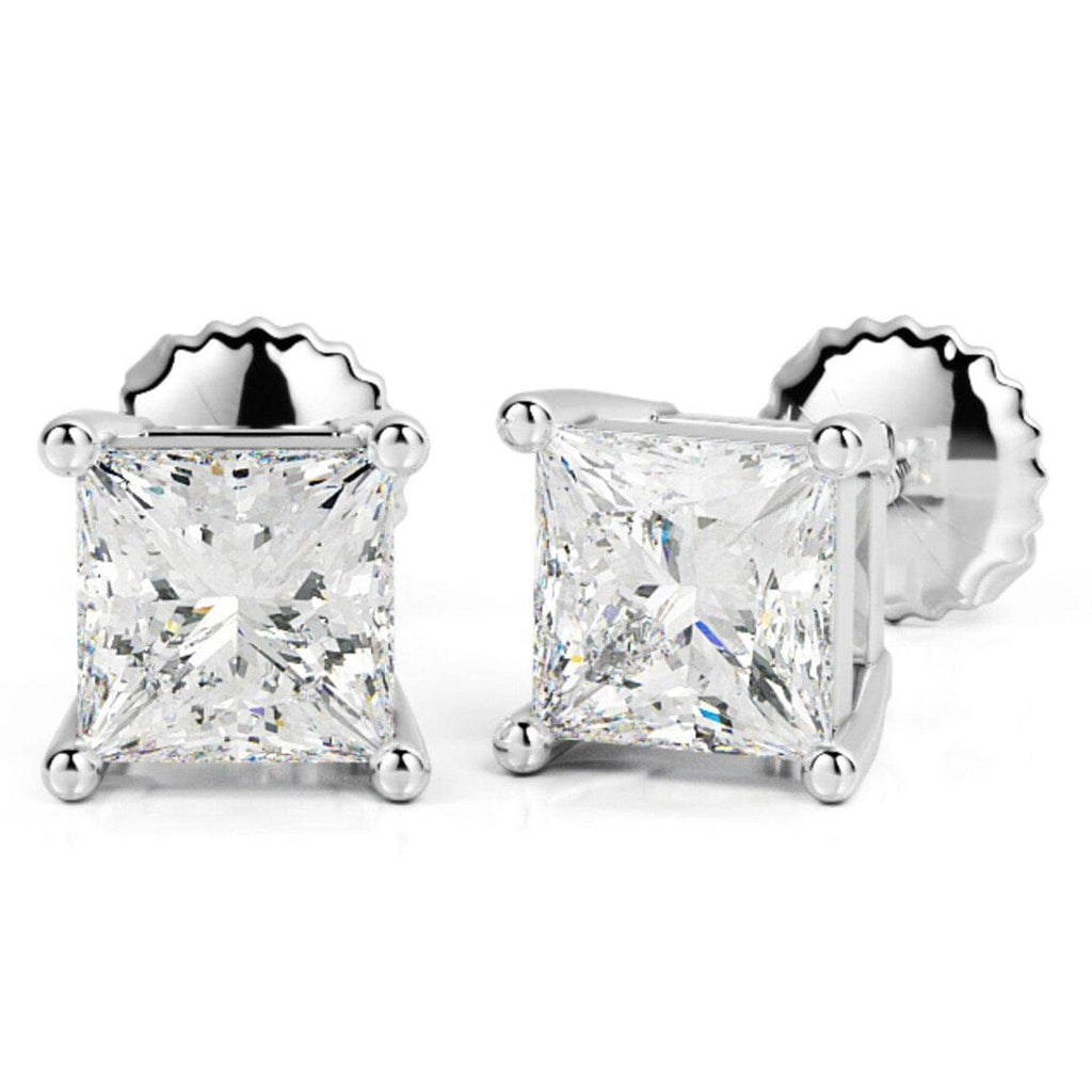 2 carat (1 carat each) princess cut diamond stud earrings