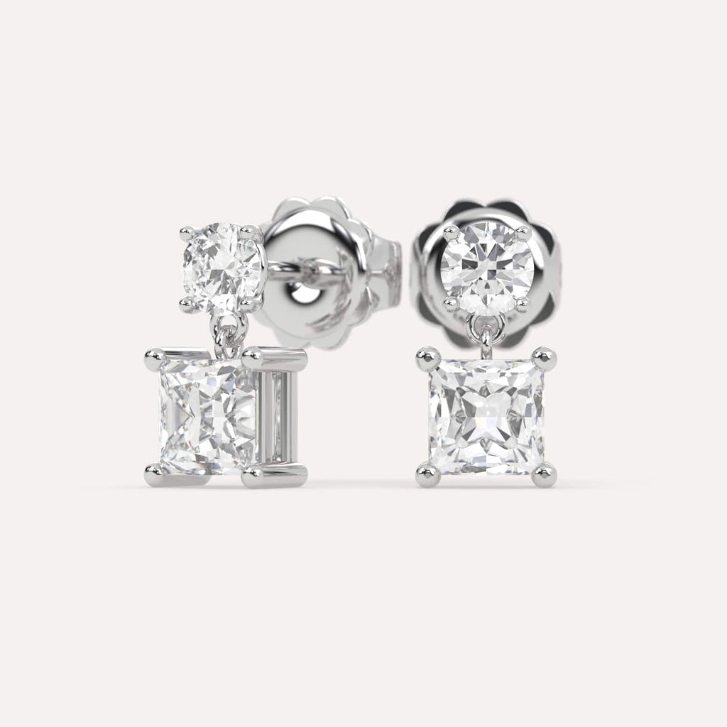 2 carat Princess Natural Diamond Drop Earrings in White Gold