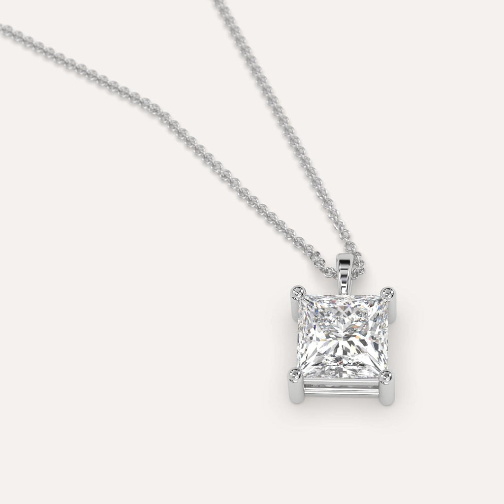 Simple Diamond Pendant Necklace With Princess Natural Diamond In White Gold