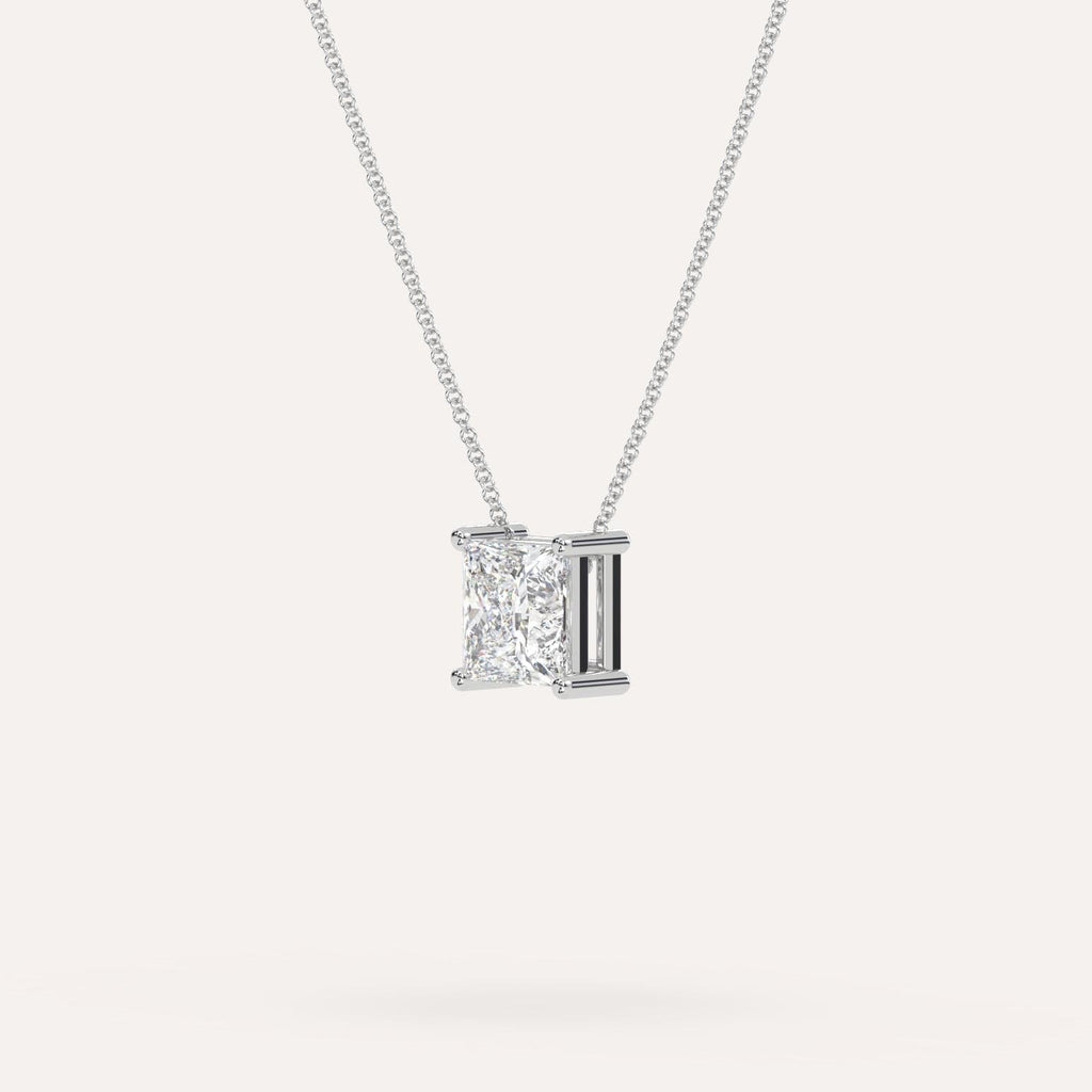 White Gold Floating Diamond Necklace With 2 Carat Princess Diamond