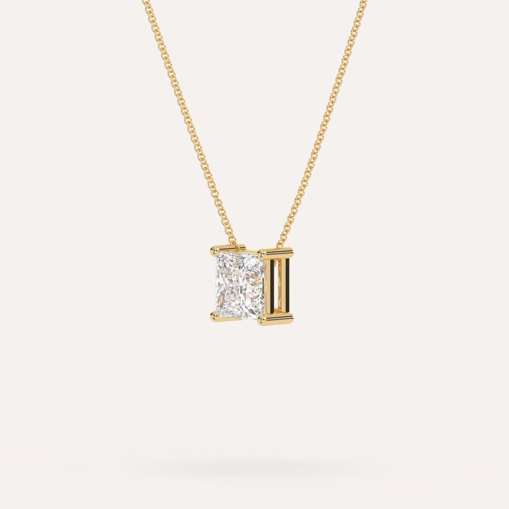 Yellow Gold Floating Diamond Necklace With 2 Carat Princess Diamond