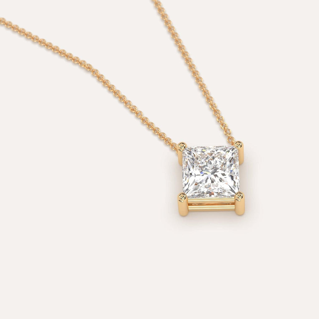 Simple Diamond Floating Necklace With Princess Lab Diamond In Yellow Gold