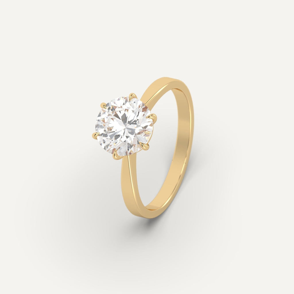 Yellow Gold 2 Carat Engagement Ring Round Cut Diamond