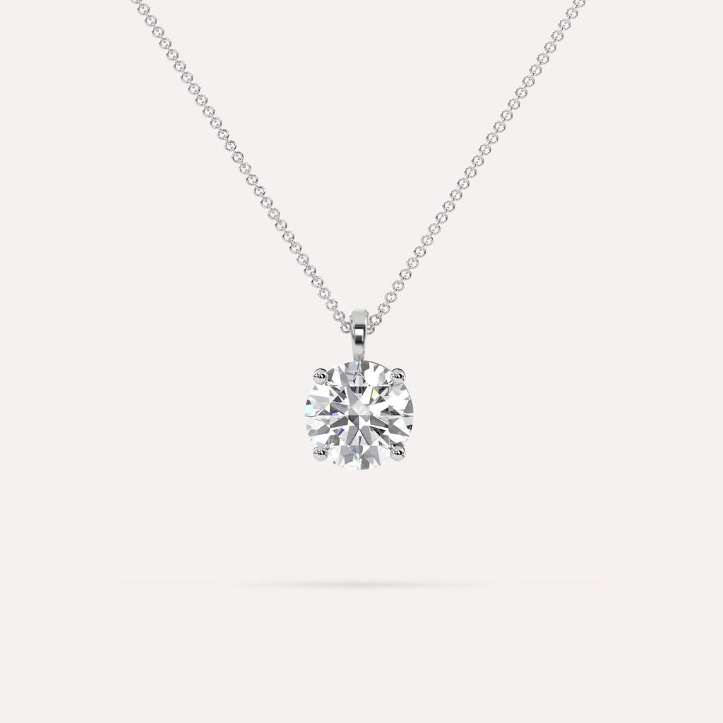 2 Carat Simple Solitaire Diamond Pendant Necklace In 14K White Gold