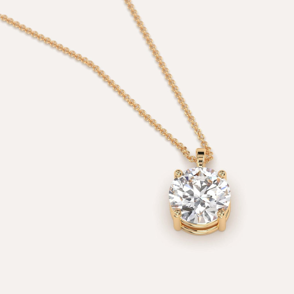 Simple Diamond Pendant Necklace With Round Natural Diamond In Yellow Gold