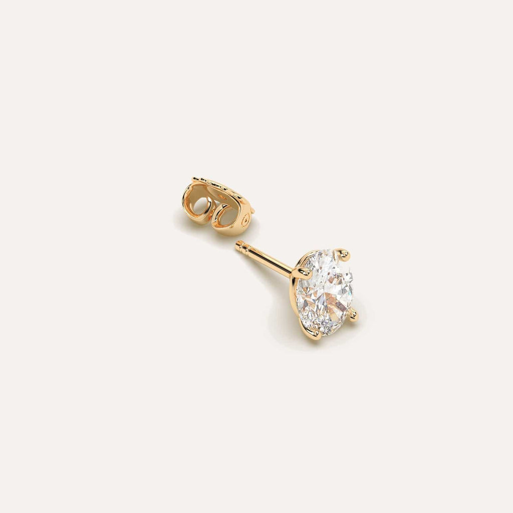 2 carat Single Oval Diamond Stud Earring, Lab Diamonds Yellow Gold