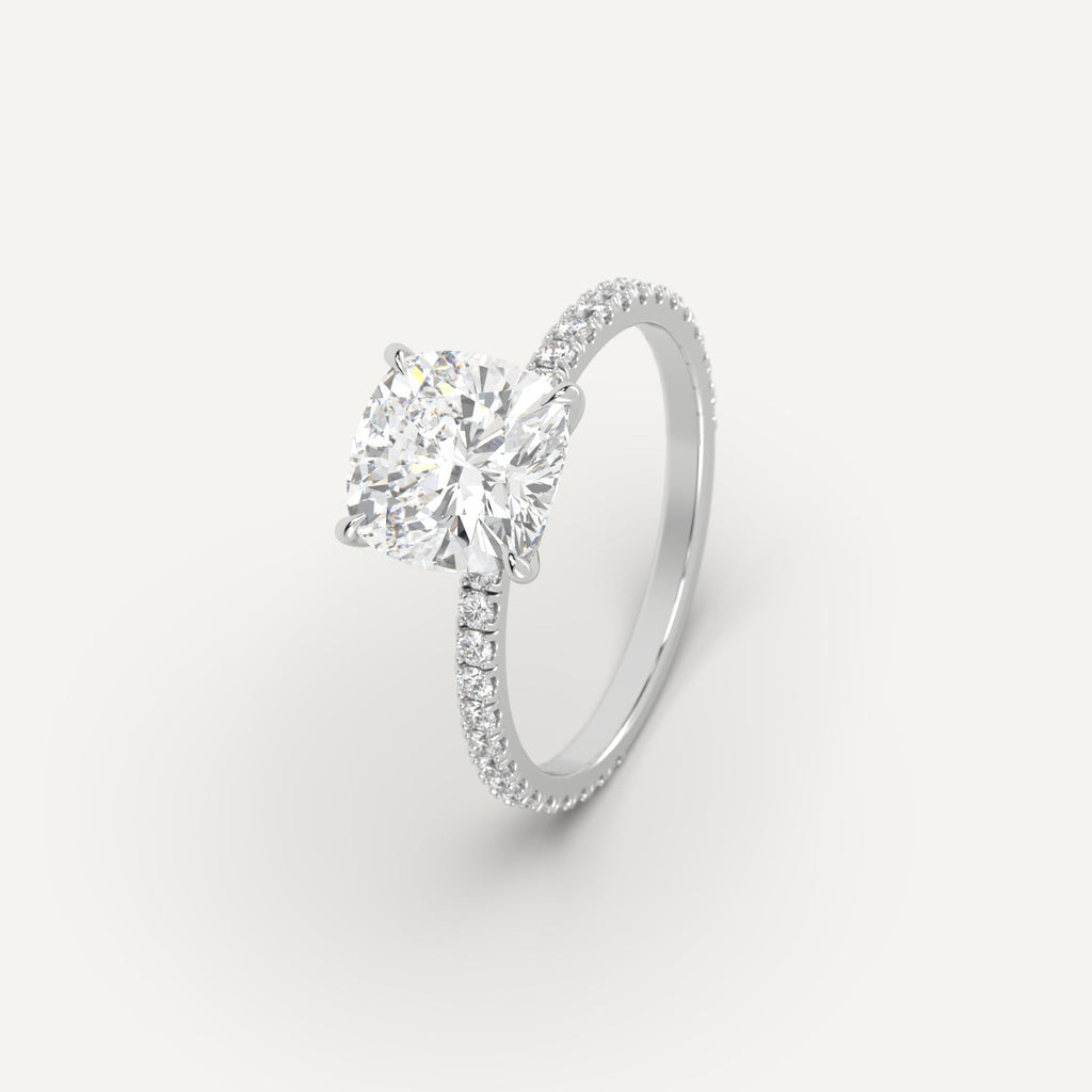 White Gold 3 Carat Engagement Ring Cushion Cut Diamond