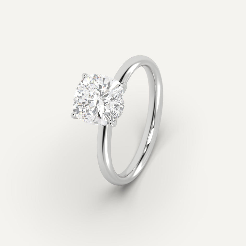 White Gold 3 Carat Engagement Ring Cushion Cut Diamond