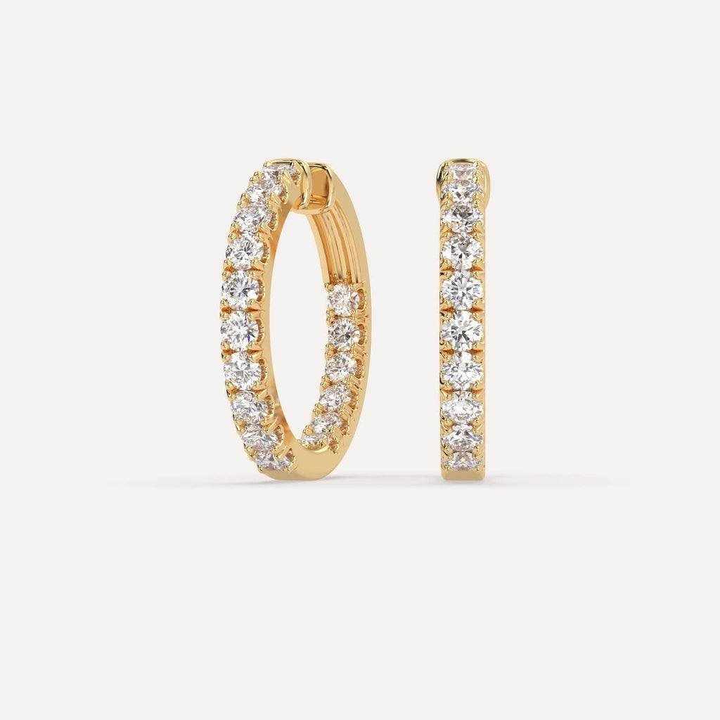 3 carat Diamond Hoop Earrings, Natural Diamonds Yellow Gold