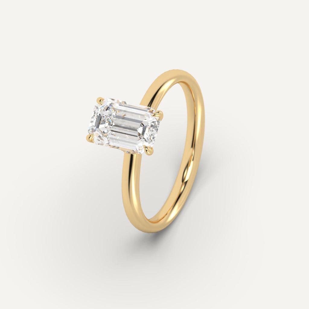 Yellow Gold 3 Carat Engagement Ring Emerald Cut Diamond