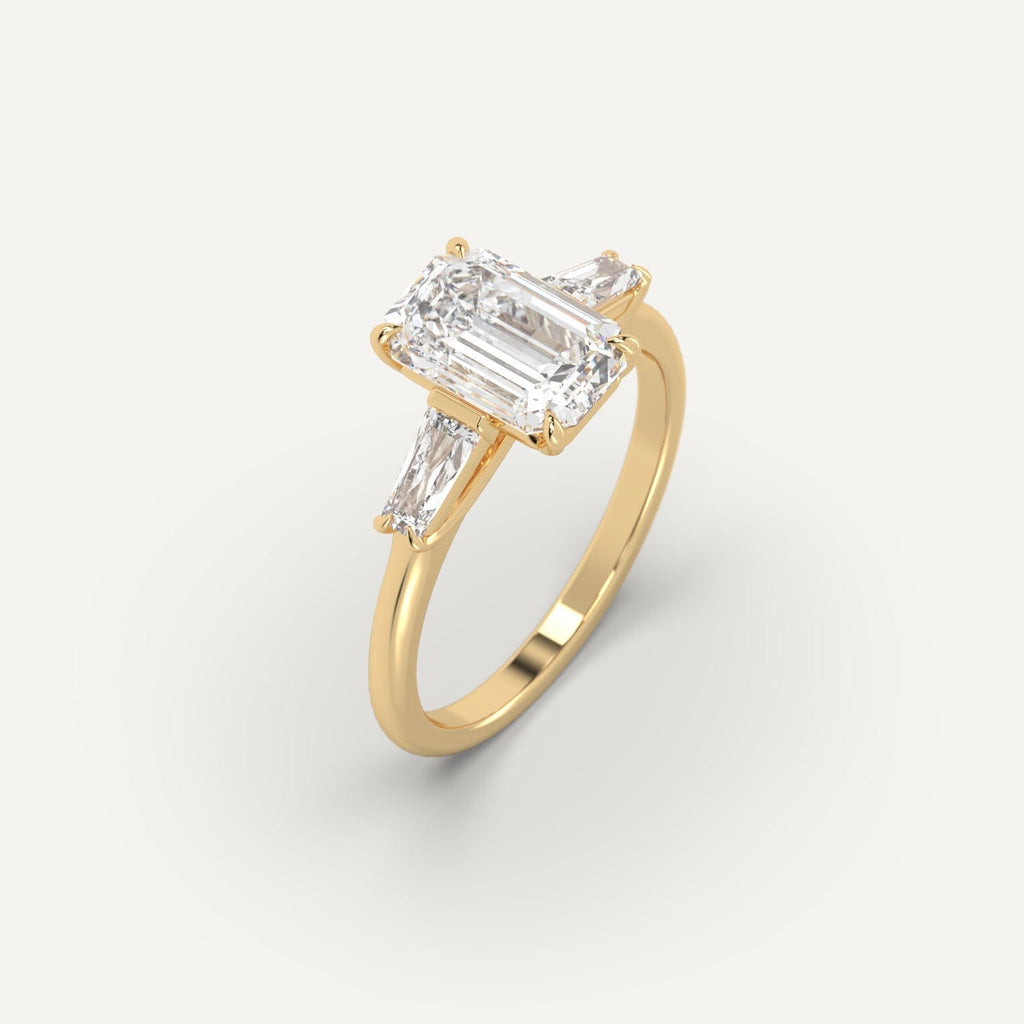 3 Carat Engagement Ring Emerald Cut Diamond In 14K Yellow Gold