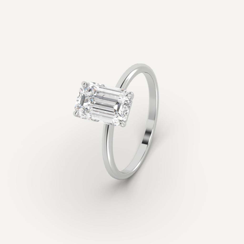 White Gold 3 Carat Engagement Ring Emerald Cut Diamond