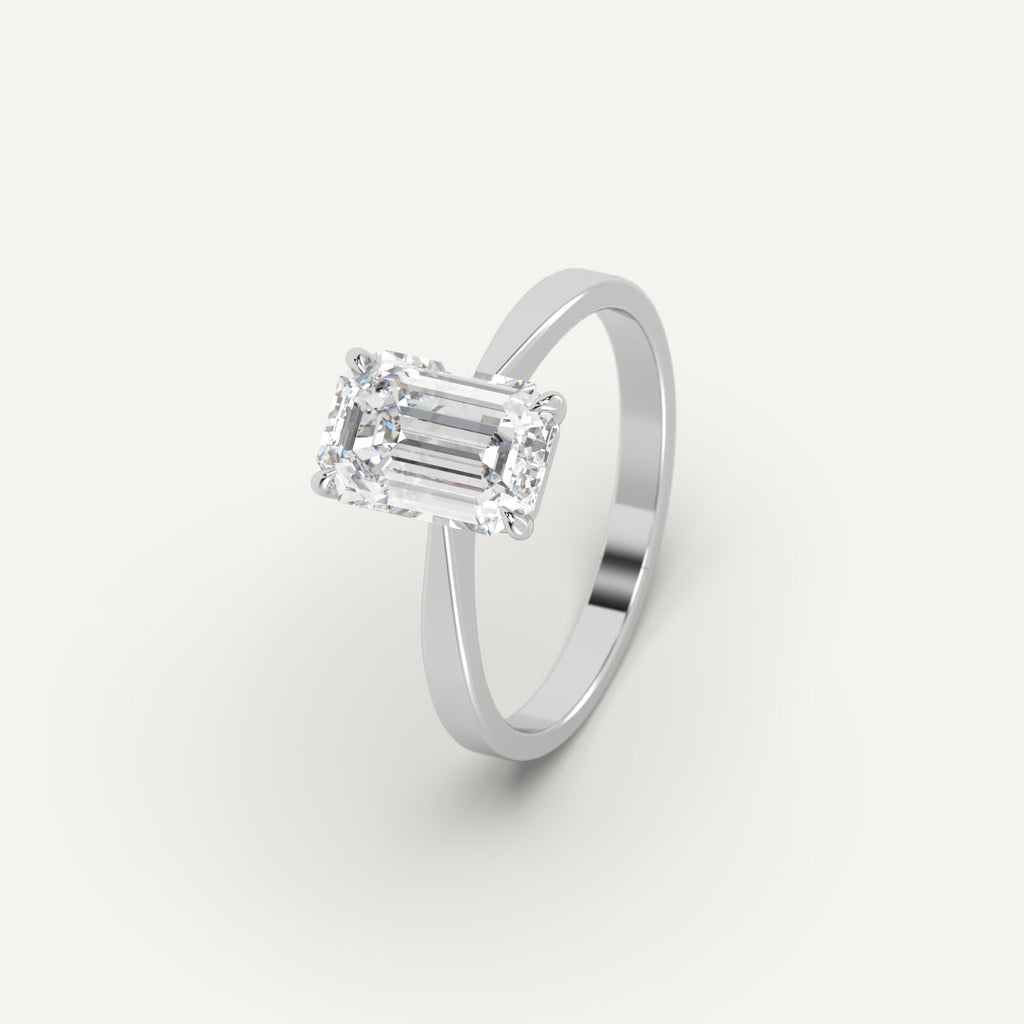 White Gold 3 Carat Engagement Ring Emerald Cut Diamond