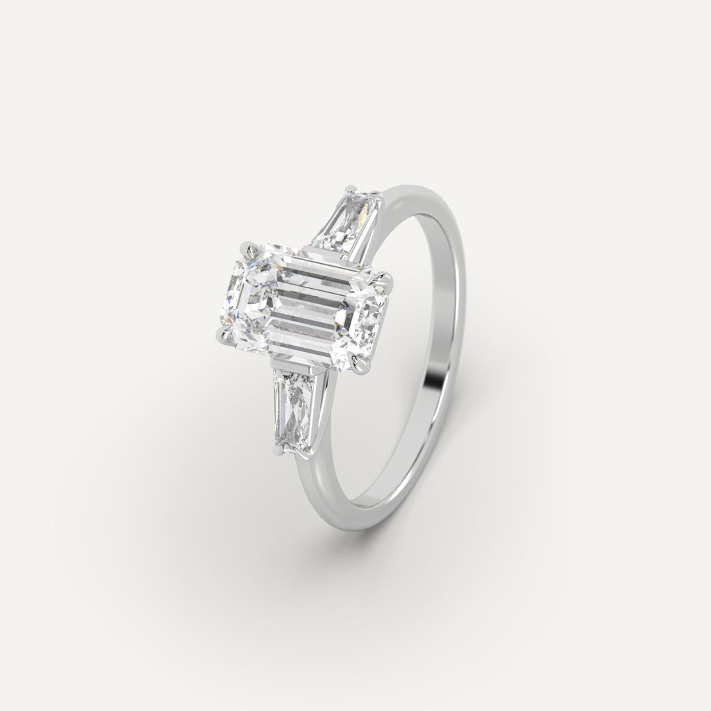 Platinum 3 Carat Engagement Ring Emerald Cut Diamond