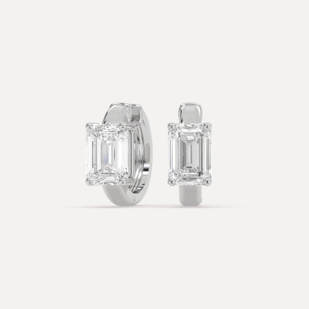 3 carat Emerald Natural Diamond Hoop Earrings in White Gold