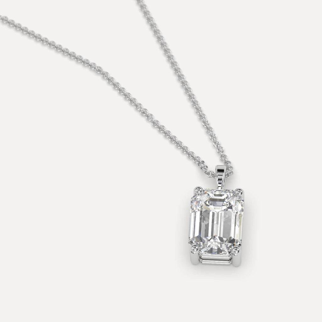 Simple Diamond Pendant Necklace With Emerald Lab Diamond In White Gold