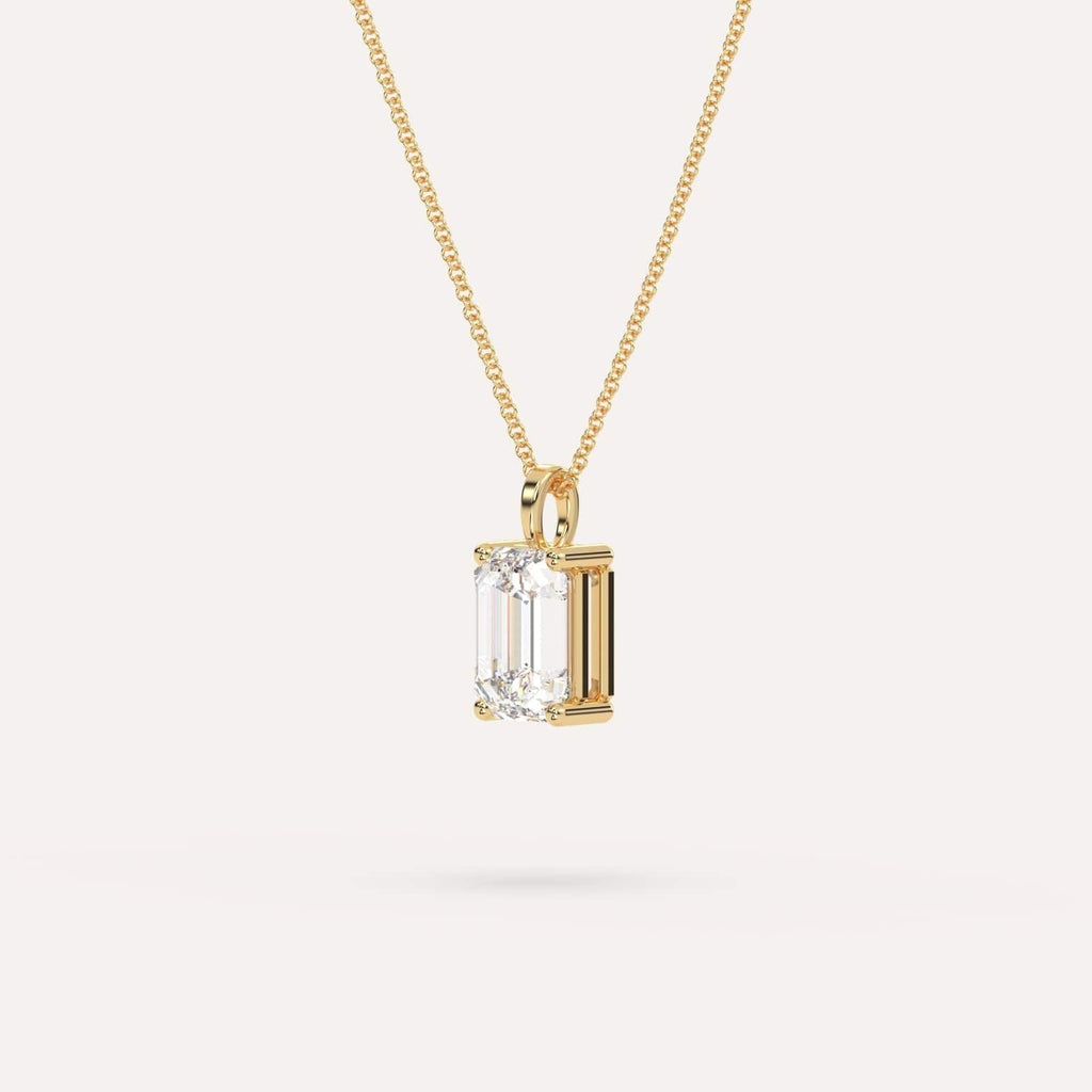 Yellow Gold Pendant Diamond Necklace With 3 Carat Emerald Diamond