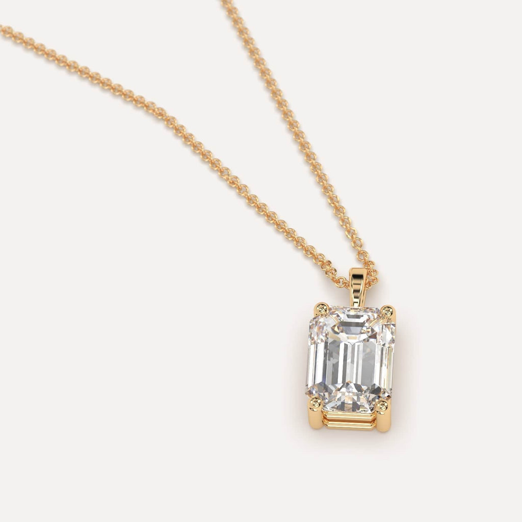 Simple Diamond Pendant Necklace With Emerald Lab Diamond In Yellow Gold