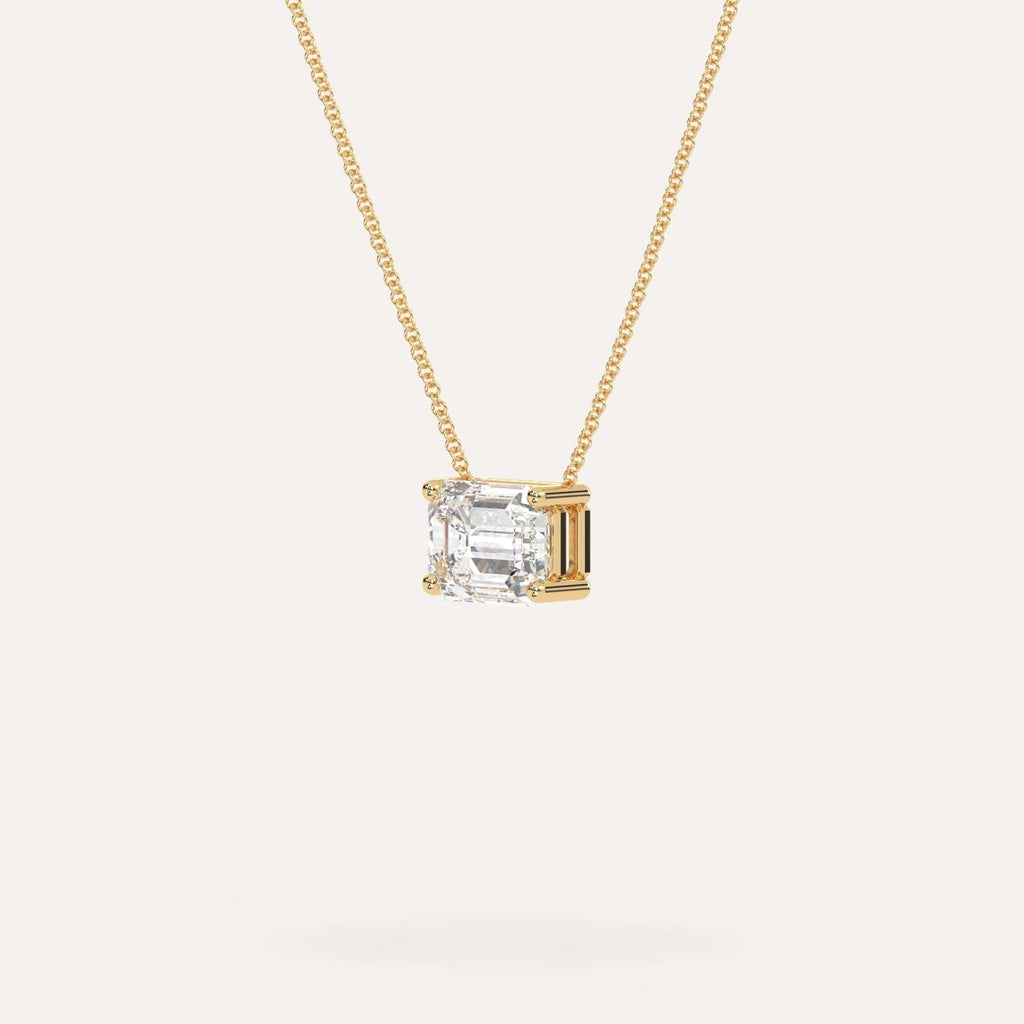 Yellow Gold Floating Diamond Necklace With 3 Carat Emerald Diamond
