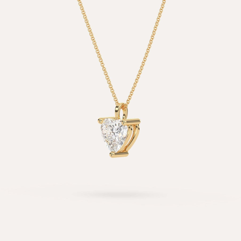 Yellow Gold Pendant Diamond Necklace With 3 Carat Heart Diamond