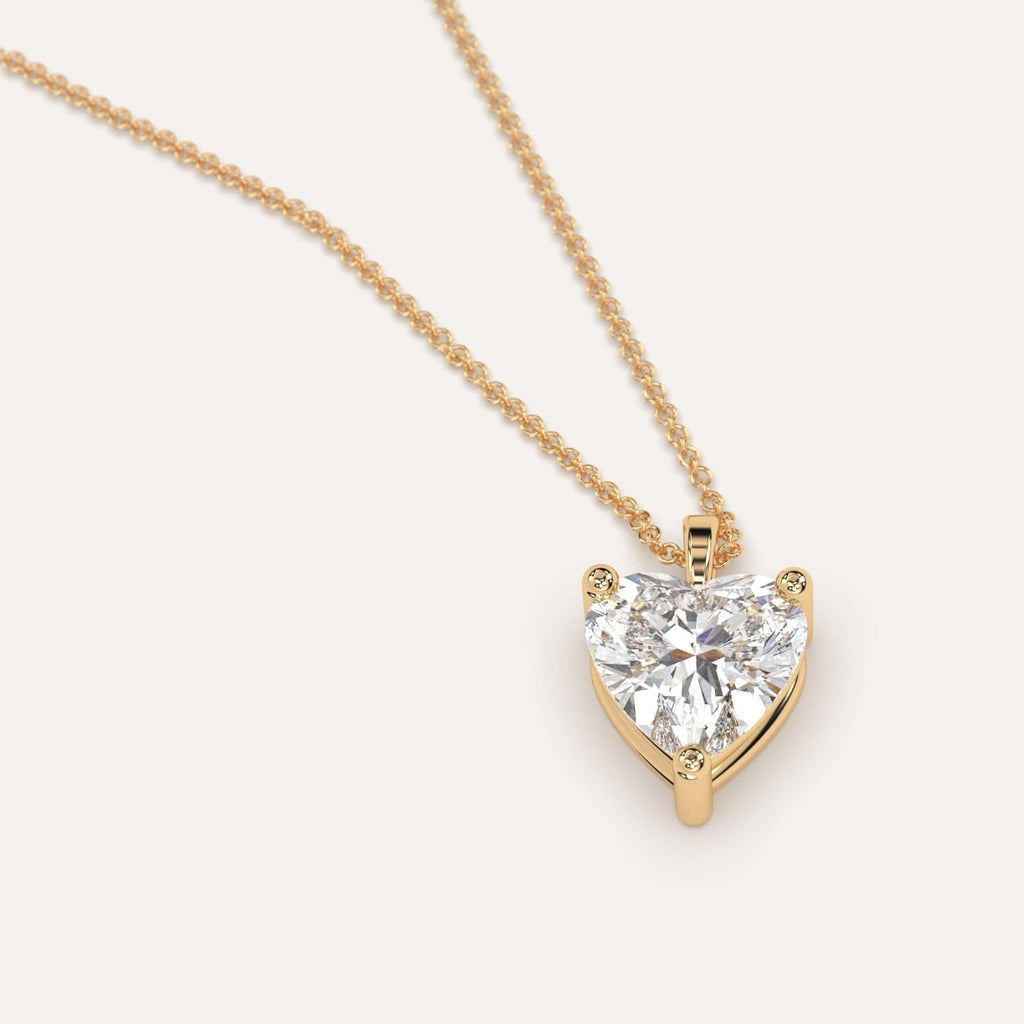 Simple Diamond Pendant Necklace With Heart Lab Diamond In Yellow Gold