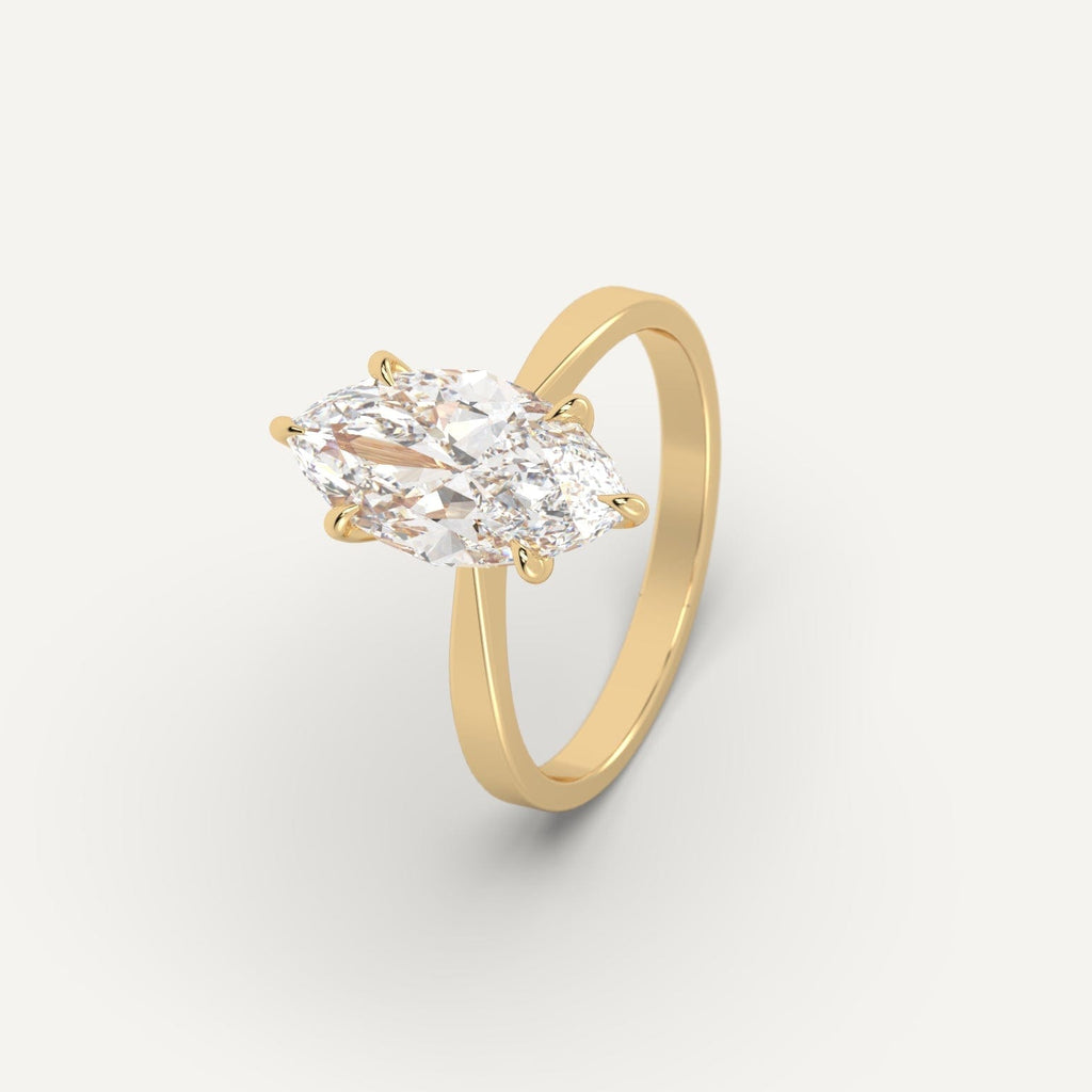 Yellow Gold 3 Carat Engagement Ring Marquise Cut Diamond