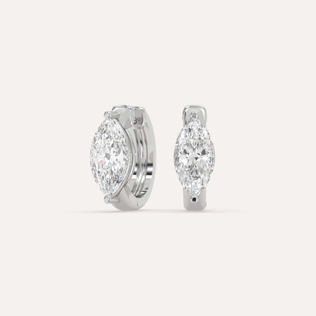 3 carat Marquise Lab Diamond Hoop Earrings in White Gold