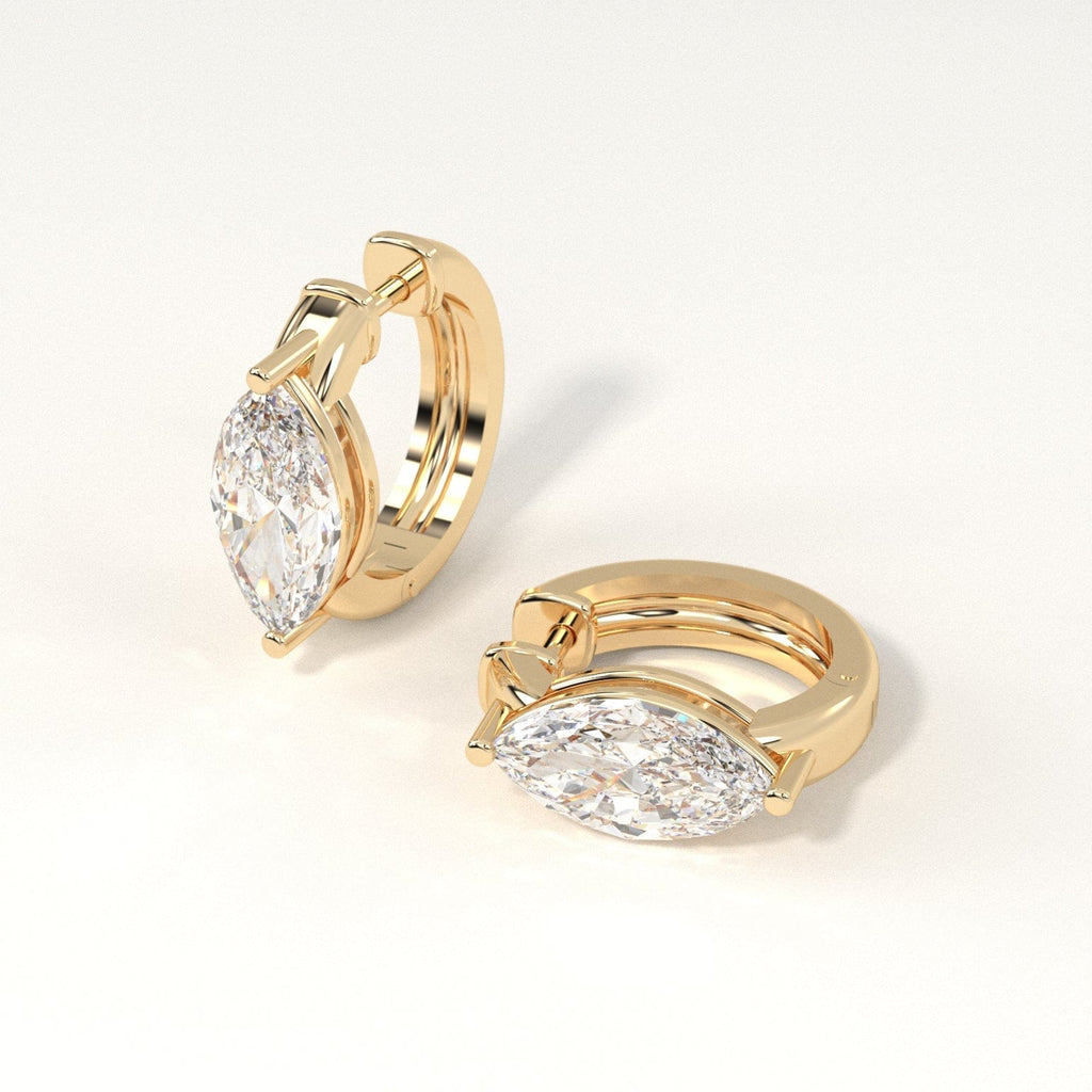 3 carat marquise Diamond Huggie Hoop Earrings in yellow Gold