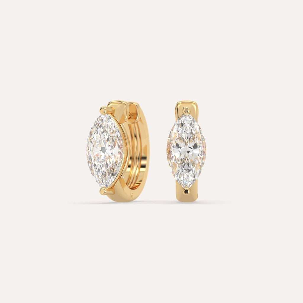 3 carat Marquise Lab Diamond Hoop Earrings in Yellow Gold