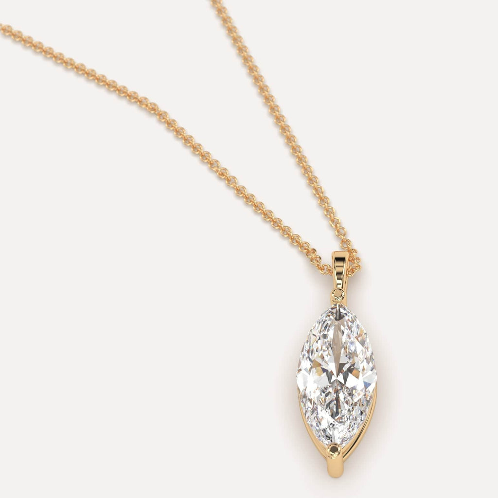 Simple Diamond Pendant Necklace With Marquise Natural Diamond In Yellow Gold